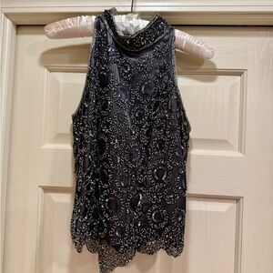 Papell Boutique Black Beaded Evening Top